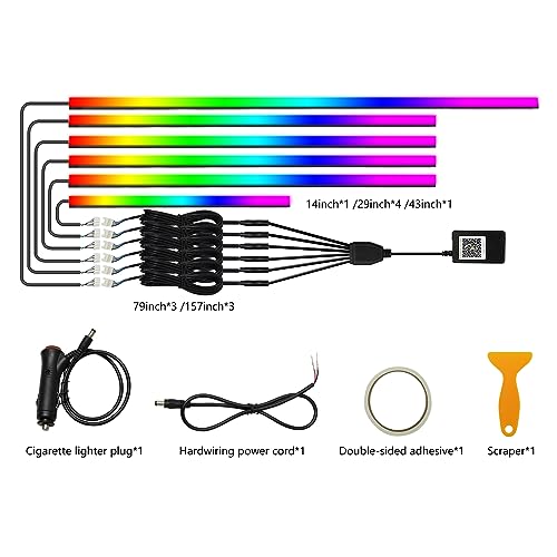 Dreamcolor 6 in 1 Car LED Strip Lights with APP Control and 213 Color Modes