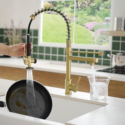 Commercial Brushed Gold Kitchen Faucet with Pull Down Sprayer