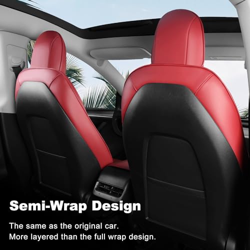 Tesla Model Y Car Seat Covers Nappa Leather Car Interior Seat Airbag Compatible Cushion Cover Full Set Custom Fit 2024 2023 2022 2021 2020 (11 Count)