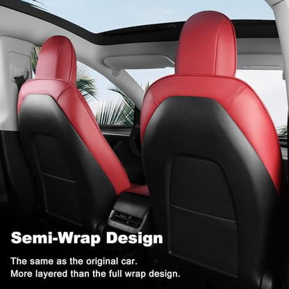 Tesla Model Y Car Seat Covers Nappa Leather Car Interior Seat Airbag Compatible Cushion Cover Full Set Custom Fit 2024 2023 2022 2021 2020 (11 Count)