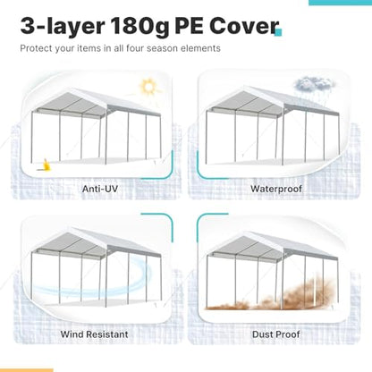 Carport Replacement Canopy Cover for Car Tent Top Garage Shelter Cover Tarp with Ball Bungees