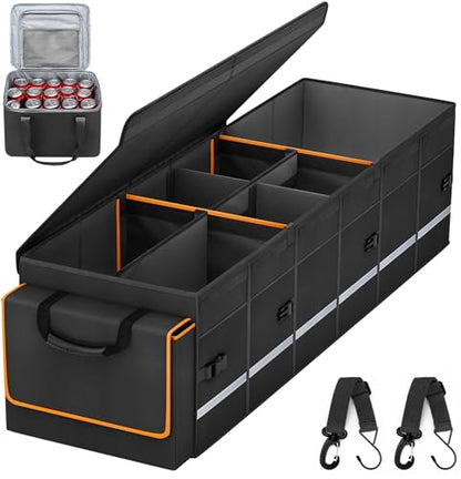 Car Trunk Organizer and Storage with Lid & Removable Leakproof Cooler Bag
