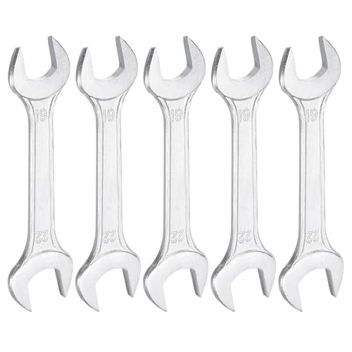 5pcs Double Open End Wrench 19mm x 22mm Metric 15 Degree Offset Angle Small Flat Head Wrench Galvanizing Open Ended Spanner for Automotive Repair Furniture Assembly (5 Count)