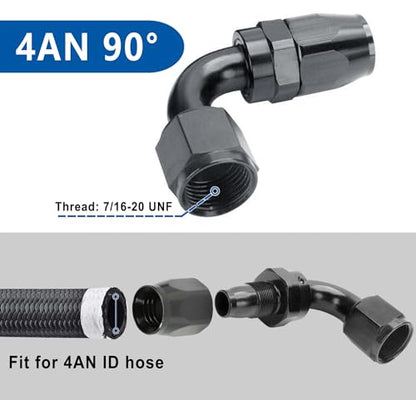 Swivel 4AN Fitting 90 Degree For CPE Braided Hose End Black 2Pcs (2 Count)
