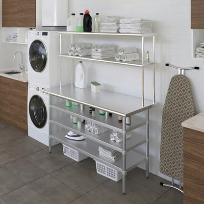 24" x 60" Stainless Steel Work Table with 3 Shelves and 12" Wide Double Tier Overshelf