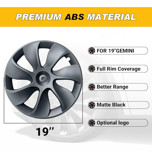 Wheel Covers 19 Inch Compatible with Tesla Model Y Accessories 2024 2023 2022 2021 Matte Black ABS Hubcaps Rim Protector Replacement（Not Fit for Model Y Juniper）