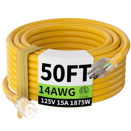 14 3 Gauge 50FT Heavy Duty Outdoor Extension Cord Waterproof