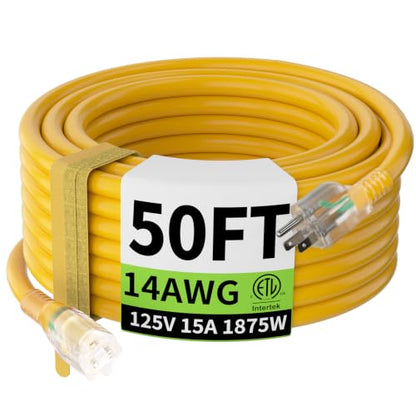 14 3 Gauge 50FT Heavy Duty Outdoor Extension Cord Waterproof