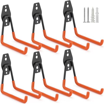 6 Pack Garage Hooks Heavy Duty Storage Organizer Wall Mount Power and Garden Tool Hangers