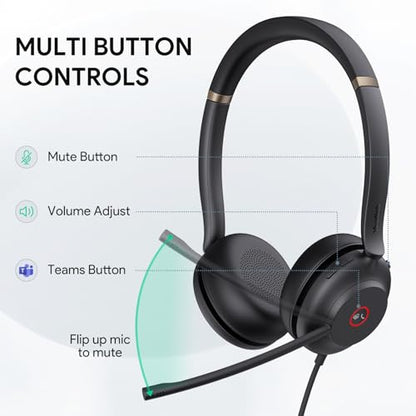 UH37 USB Headset with Noise Cancelling Mic Wired Headphone for PC