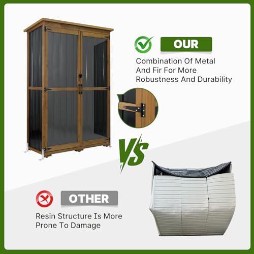 Outdoor Storage Cabinet Wood & Metal with Waterproof Roof