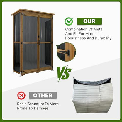 Outdoor Storage Cabinet Wood & Metal with Waterproof Roof