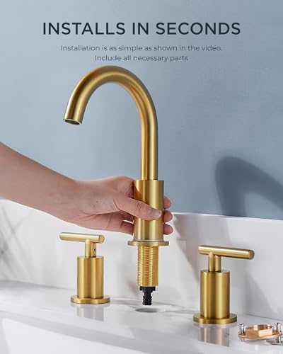 Bathroom Sink Faucet 3 Hole Gold 8 Inch Widespread