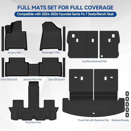 Custom Fit Floor Mats for 2024 2025 2026 Hyundai Santa Fe 7 Seats