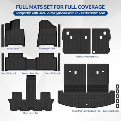 Custom Fit Floor Mats for 2024 2025 2026 Hyundai Santa Fe 7 Seats