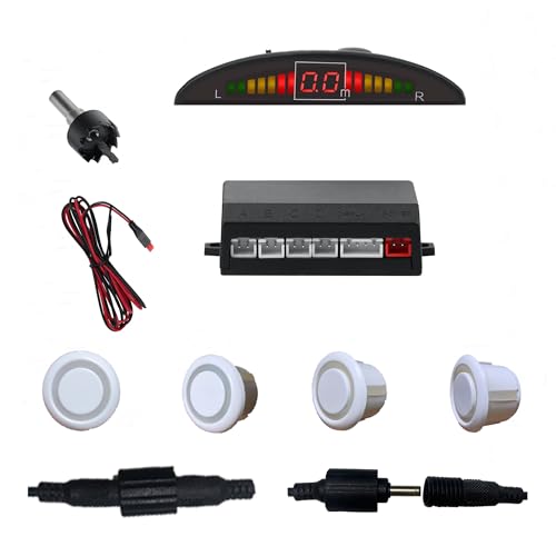 Parking Sensor Kit Backup Sensor Kit Reverse Sensor for Car 5 Color Options for Probes Adjustable Alarm Volume Professional Sensore de Reversa para Carro Safe Driving Assistant （White） (11 Count)