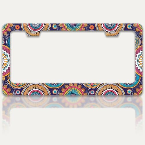 Mandala Flowers License Plate Frame Stainless Steel Auto Accessory 6x12 in