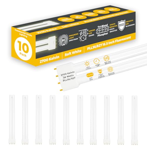 PLL36/827 | 36W 16.5" Twin Tube Compact Fluorescent Light Bulb | 4-pin 2G11 Base 2700K Soft White 2400 Lumen | 36000 Hour Long Life Biax | Pack of 10 (10 Count)