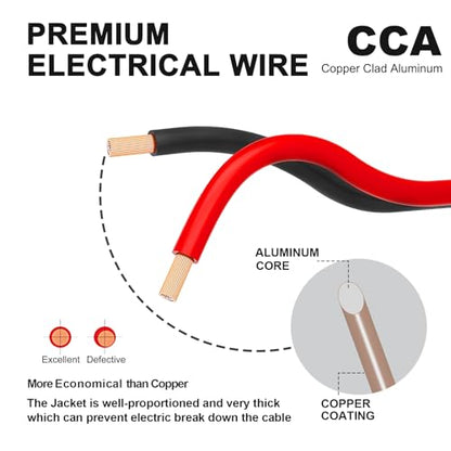 100FT 12 2 Gauge 2pin 2 Color Red Black Cable Hookup Electrical Wire LED Strips Extension Wire 12V (100 Feet)
