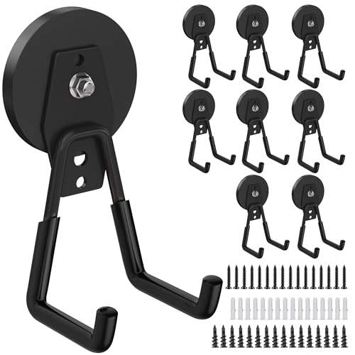 8 Pack Heavy Duty Storage Magnetic Utility Hooks Large Garage Strong Extra Magnet Hooks Hanger with Anti (8 Count)