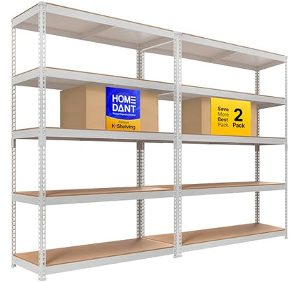 47.7" W 5 Tier Heavy Duty Garage Shelving Adjustable Metal Rack Storage Shelves Standing Shelf Unit Organizers Industrial Warehouse Basement White 2Pack