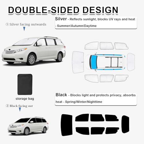 8pcs Full Sun Shades Custom for Toyota Sienna 2013 (8 Count)