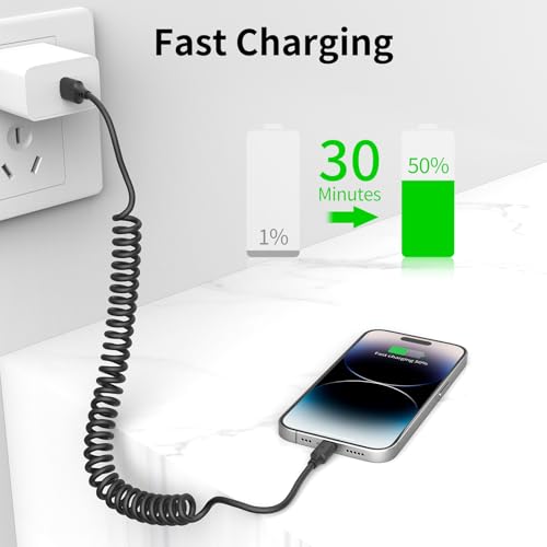 Coiled USB A to Lightning Cable (2 Count)
