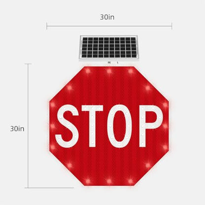 30" Solar Stop Sign Solar Powered LED Blinking Reflective Street Traffic Warning Sign Octagon Rust