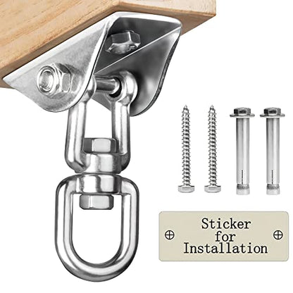 Heavy Duty Swing Hangers for Wooden Sets 2000 LB Capacity Hammock Hanger 360 Swivel Stainless Steel Swing Hardware Accessories 2 Packs for Porch Playground Yoga Heavy Bag (2 Count)