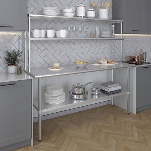 Stainless Steel Work Table Double Tier Overshelf