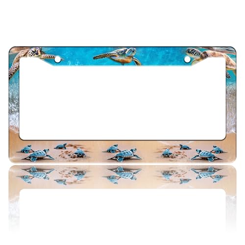 Sea Turtle Beach License Plate Frame Stainless Steel 6.3 X 12.2 Inch