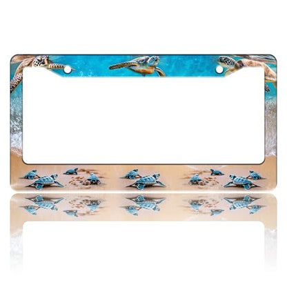 Sea Turtle Beach License Plate Frame Stainless Steel 6.3 X 12.2 Inch