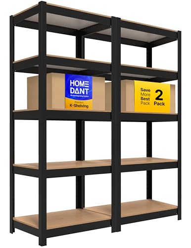 House 24.4" W 5 Tier Heavy Duty Garage Shelving Adjustable Metal Rack Storage Shelves Standing Shelf Unit Organizers Pantry Closet Office Black 2Pack (2 Count)