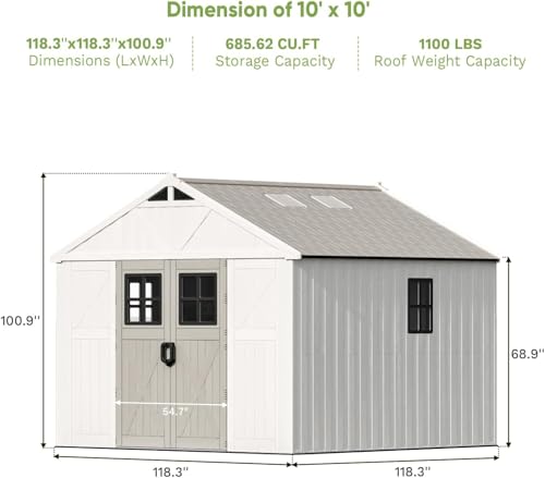 10x10 FT Resin Outdoor Storage Shed with Floor