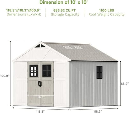 10x10 FT Resin Outdoor Storage Shed with Floor
