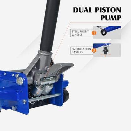 6600lbs 3Ton Low Profile Floor Jack with Foot Pedal Dual Piston Hydraulic