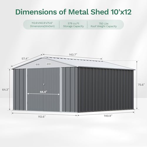 10x12 FT Outdoor Storage Shed with Floor Frame