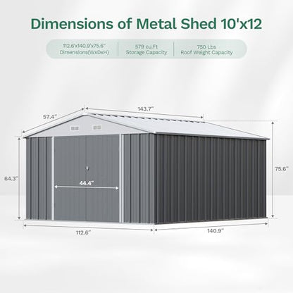 10x12 FT Outdoor Storage Shed with Floor Frame