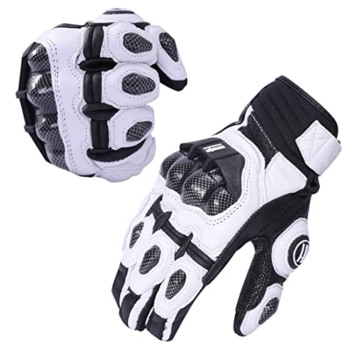 Mens Leather Motorbike Gloves KM046 White