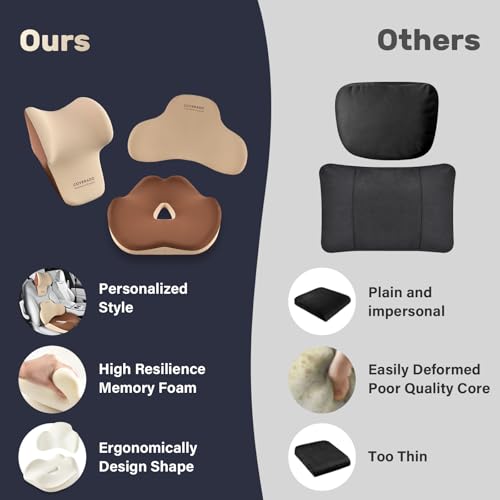 Car Seat Cushion and Lumbar Support with Headrest Pillow Memory Foam Ergonomic Back Support Driving Seat Cushion Neck Head Pillow