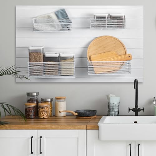 4 Pcs Slatwall Basket Set Ventilated Metal Slatwall Basket Hanging Wire Bins Wall Mounted Accessories for Panel Garage Storage Display Organizing (4 Count)