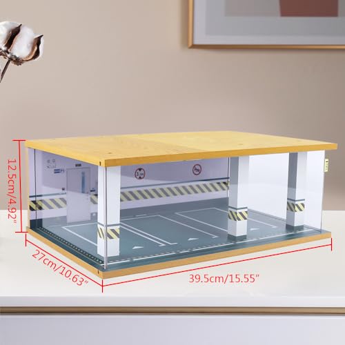 1 24 Parking Garage Model Car Garage Display Case with Clear Acrylic Cover and LED Lighting Toy Car Storage Tabletop Showcase for Boy Kids Home Toy Stores