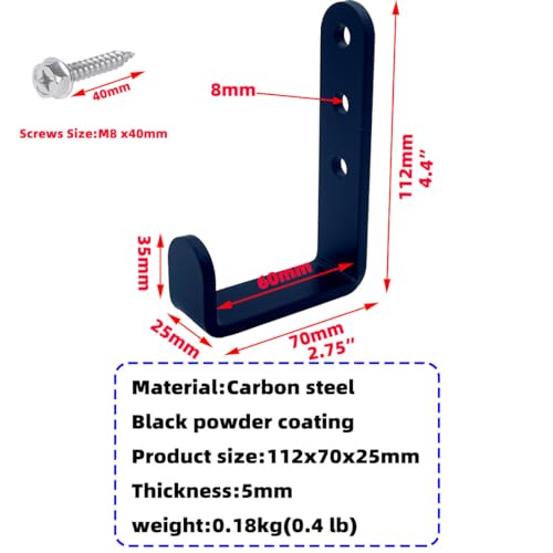 4 Pcs Black Heavy Duty Metal j Hooks for Hanging 230 lbs (4 Count)