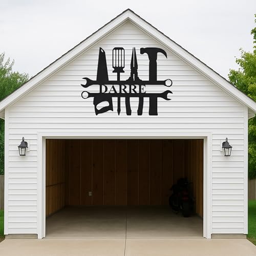 Custom Garage Workshop Metal Sign Personalized Tool Name Wall Art for Car Truck Mechanic Shop Decor Durable Steel Sign for Dad Husband Men’s Auto Workspace or Fence
