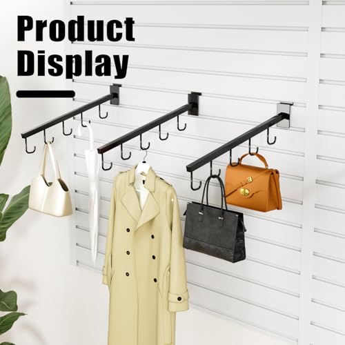 10-Pack 17-Inch Slatwall Waterfall Display Hooks with 5 J-Hooks – Black Slanted Arm Rack for Hanging Apparel, Bags & Accessories (25 Count)