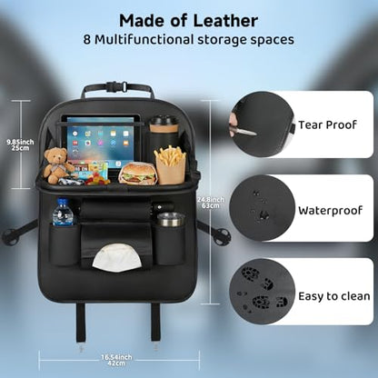 Car Seat Back Organizer with Foldable Table Tray Back of Seat Car Organizer with Touch Screen Phone Holder Premium Pu Leather Material for Kids