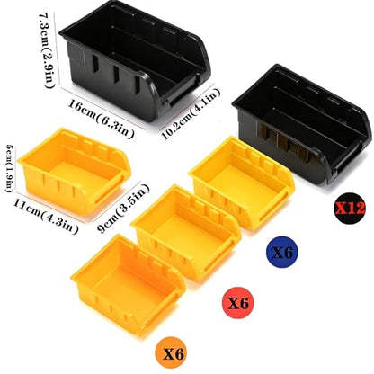 Wall Mounted Storage Bins Parts Rack 4 Colors Bin Organizer Garage Plastic Shop Tool