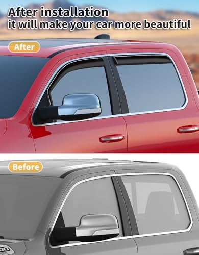 Window Visors Rain Guards for Dodge RAM 1500 Crew Cab 2019 (4 Count)