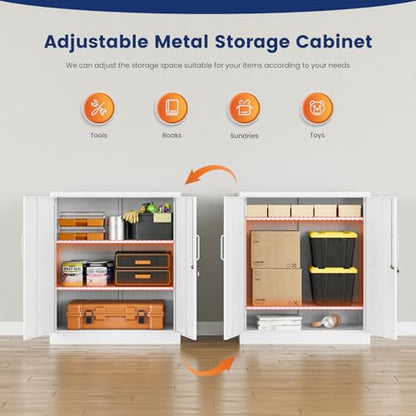 Metal Garage Storage Cabinet with 2 Doors and 2 Adjustable Shelves
