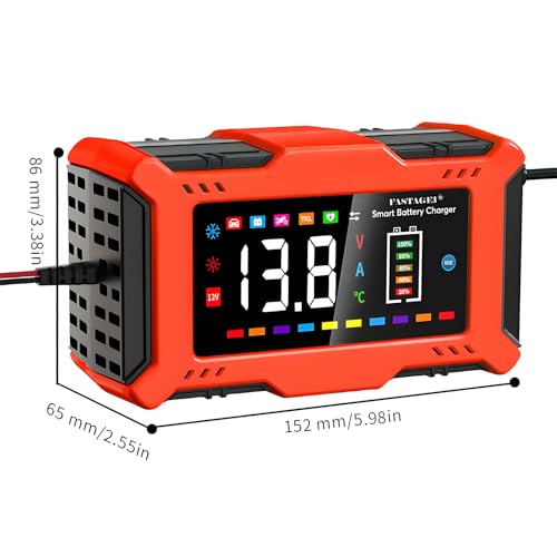 LiFePO4 Lead Acid Battery Charger Smart Battery Trickle Charger 12V 6A Automotive Battery Maintainer Desulfator Temp Compensation for Car Truck Motorcycle Lawn Mower Marine RV